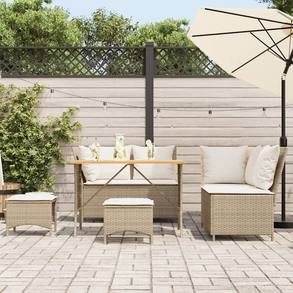 Set Divano da Giardino 5 pz | Set Salotto da Giardino con Cuscini Beige in Polyrattan