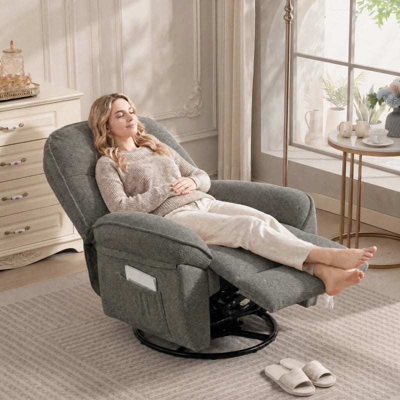 POLTRONA RELAX girevole reclinabile con funzione dondolo, grigio chiaro
