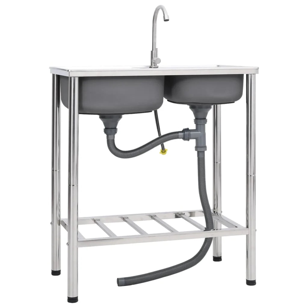 Lavello da campeggio doppio con rubinetto in acciaio inox 02_0002436