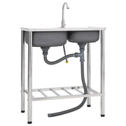 Lavello da campeggio doppio con rubinetto in acciaio inox 02_0002436