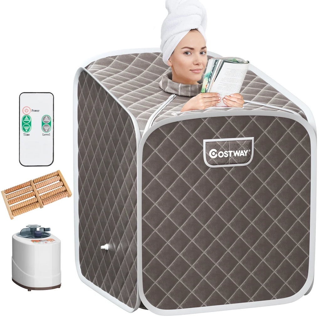 Sauna portatile 83 x 84 x 107 cm 9 livelli di temperatura regolabili sedia inclusa atmosfera accogliente in tessuto di cotone grigio 20_0019346