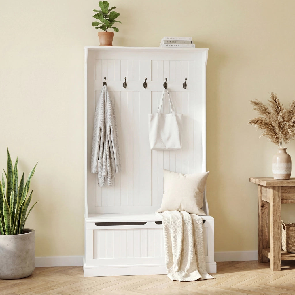 Appendiabiti con Banco e Ripiani ¨C Zephmum ¨C Marfil 96x34x180 cm
