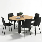 IDMarket - Tavolo da pranzo rotondo allungabile DONA nero con piano effetto faggio 110 - 150 cm e 6 sedie MILA in velluto nero