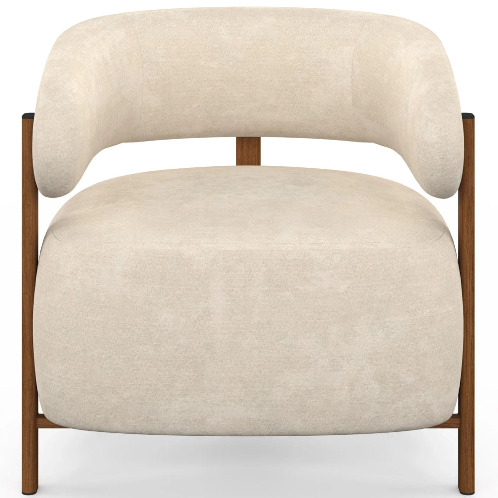 IDMarket - Poltrona ALBERT in tessuto chenille beige con gambe effetto noce