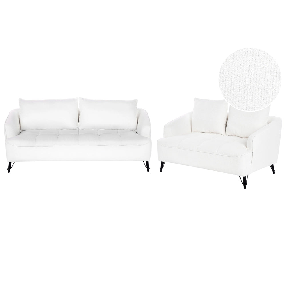 Set di divani a 2 + 3 posti con struttura in legno Boucle bianco Soggiorno