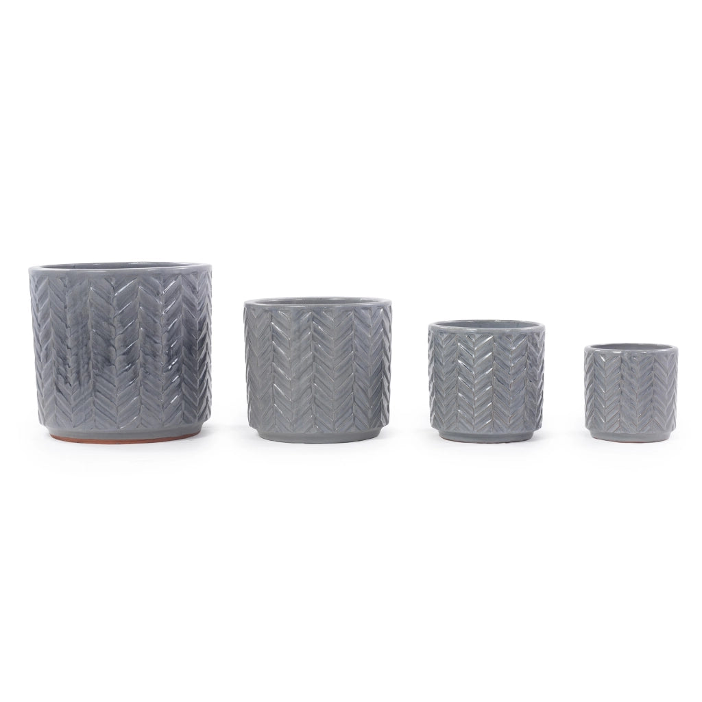 VASO per piante Ø31,5 cm in ceramica grigio cenere lucido con rilievo a spina di pesce