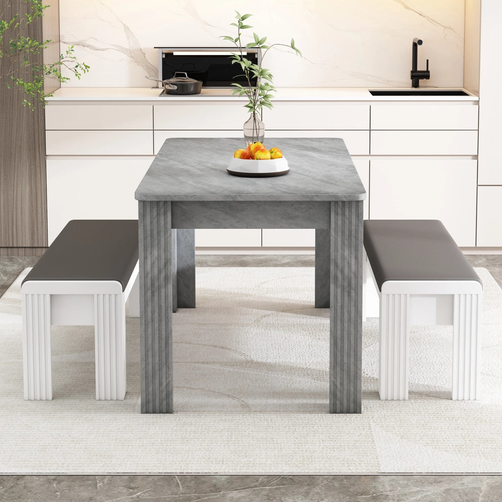 Tavolo da pranzo rettangolare con 4 gambe stabili, effetto venatura legno, in truciolato, grigio