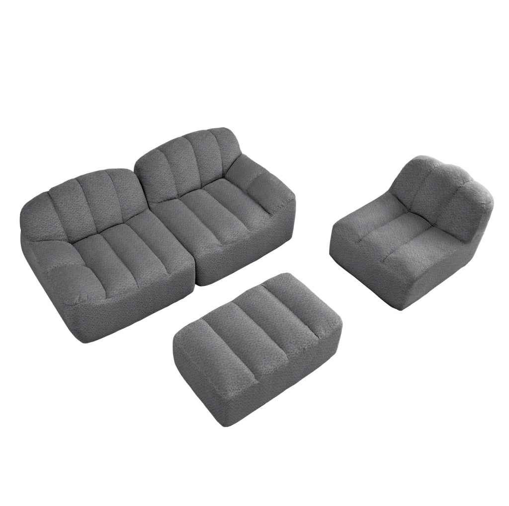 Divano modulare angolare 3 posti con ottomana; senza struttura; in fleece granulare grigio
