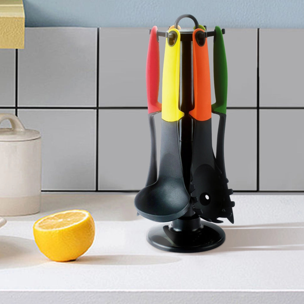 Set utensili da cucina 6 pezzi con manico ergonomico supporto rotante Multicolore Cheffinger