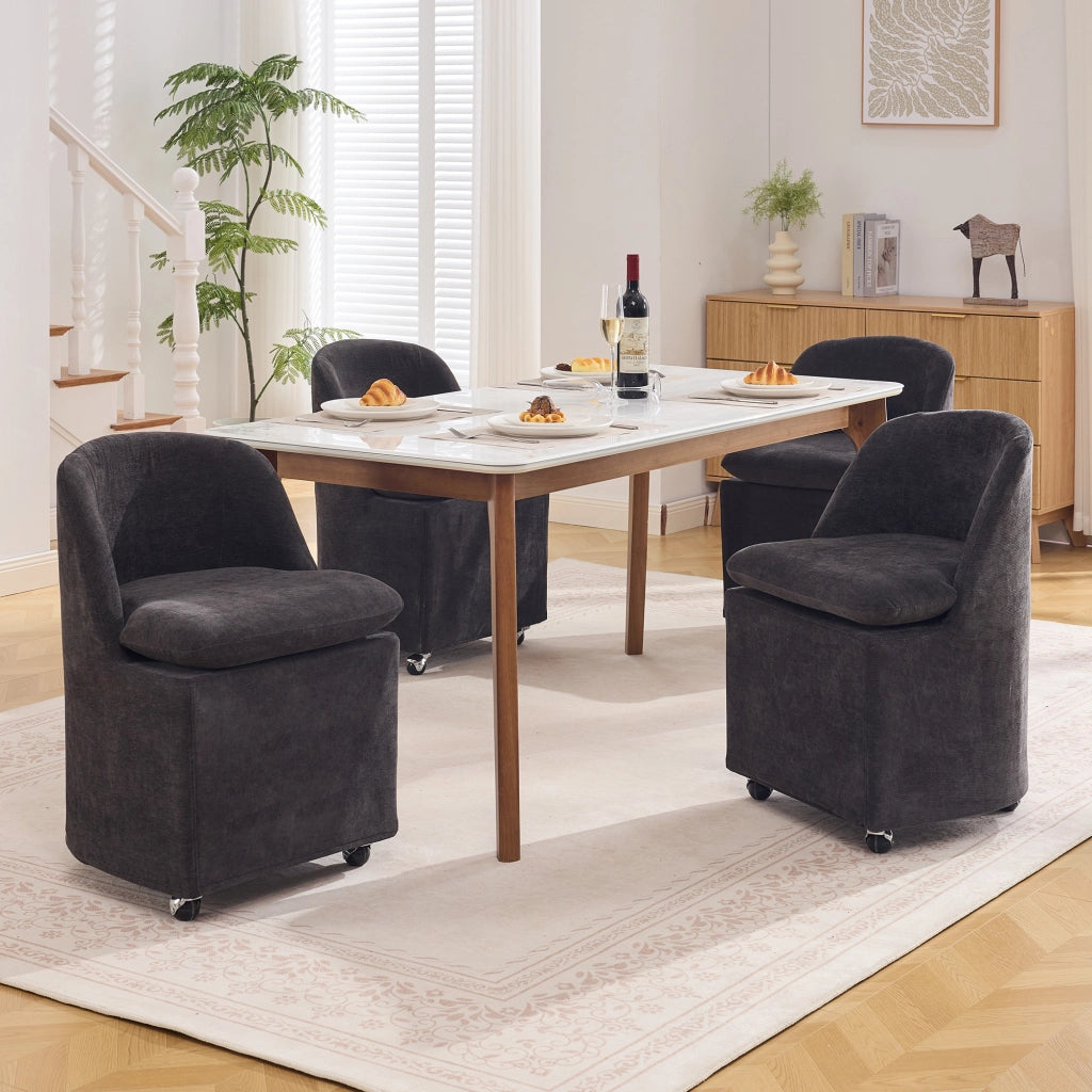 Sedia girevole imbottita in tessuto Chenille grigio, sedia da pranzo con ruote universali, schienale ergonomico, set da 2
