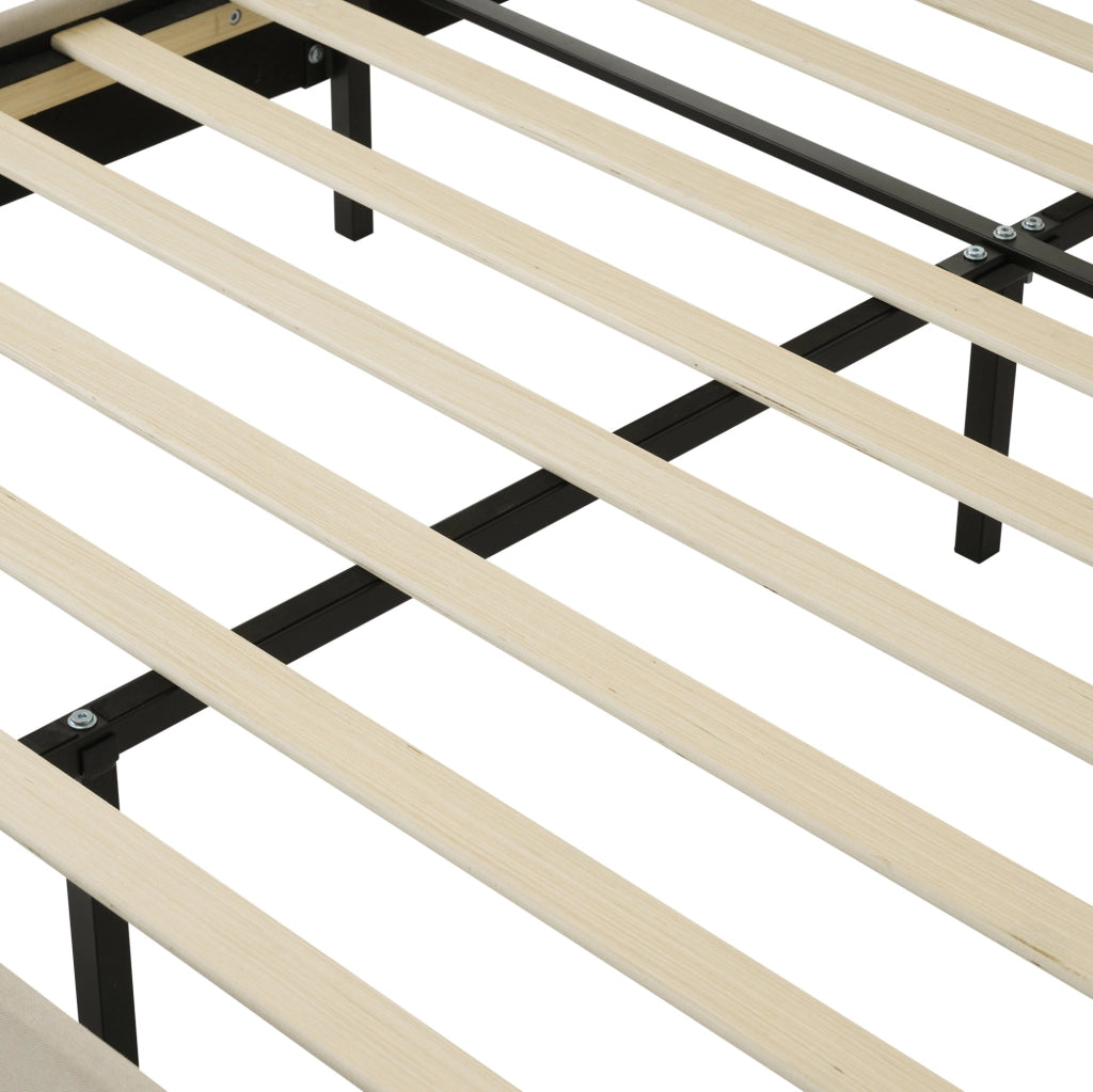 Letto imbottito 90x190 cm; testiera LED regolabile; lino; beige (Senza materasso)