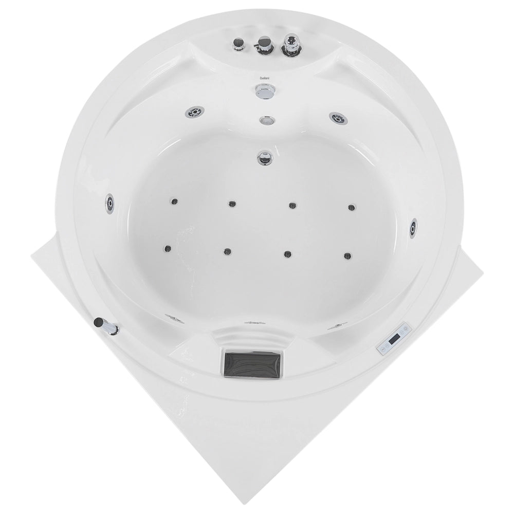 Vasca Idromassaggio Angolare Acrilico Bianco Getti Massaggio ⌀ 150 cm con Altoparlante LED Bluetooth