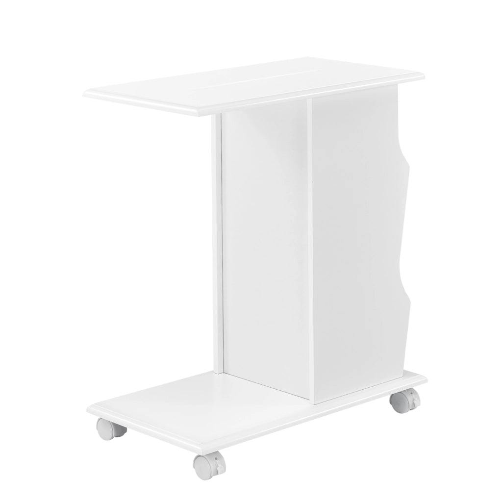 Tavolino Laterale da Divano con Rotelle Ripiani e Porta Riviste 53x30x63 cm Bianco [en.casa]