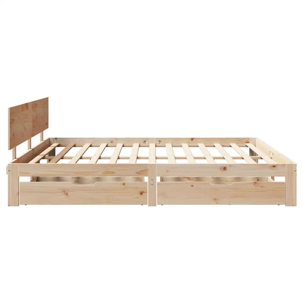 Letto matrimoniale | Letto per adulti | Giroletto con Cassetti 200x200 cm in Legno Massello di Pino