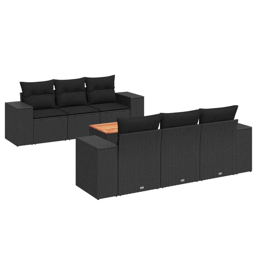 Set Divani da Giardino con Cuscini 7pz Nero Polyrattan