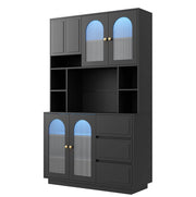 Credenza alta 106x30x175 cm in MDF nero， LED APP e contenitore cucina