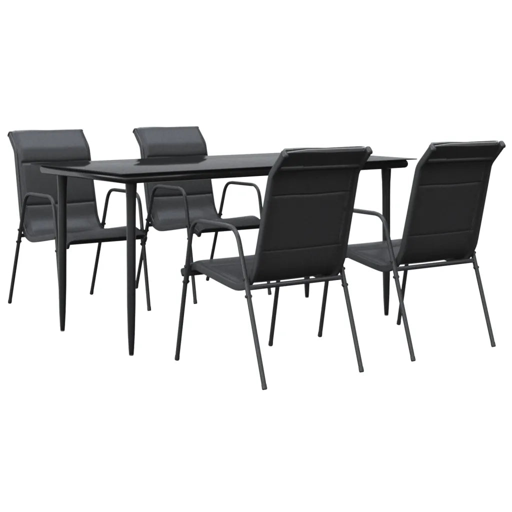 Set da Pranzo da Giardino 5 pz | Set Salotto da Giardino Nero in Acciaio e Textilene