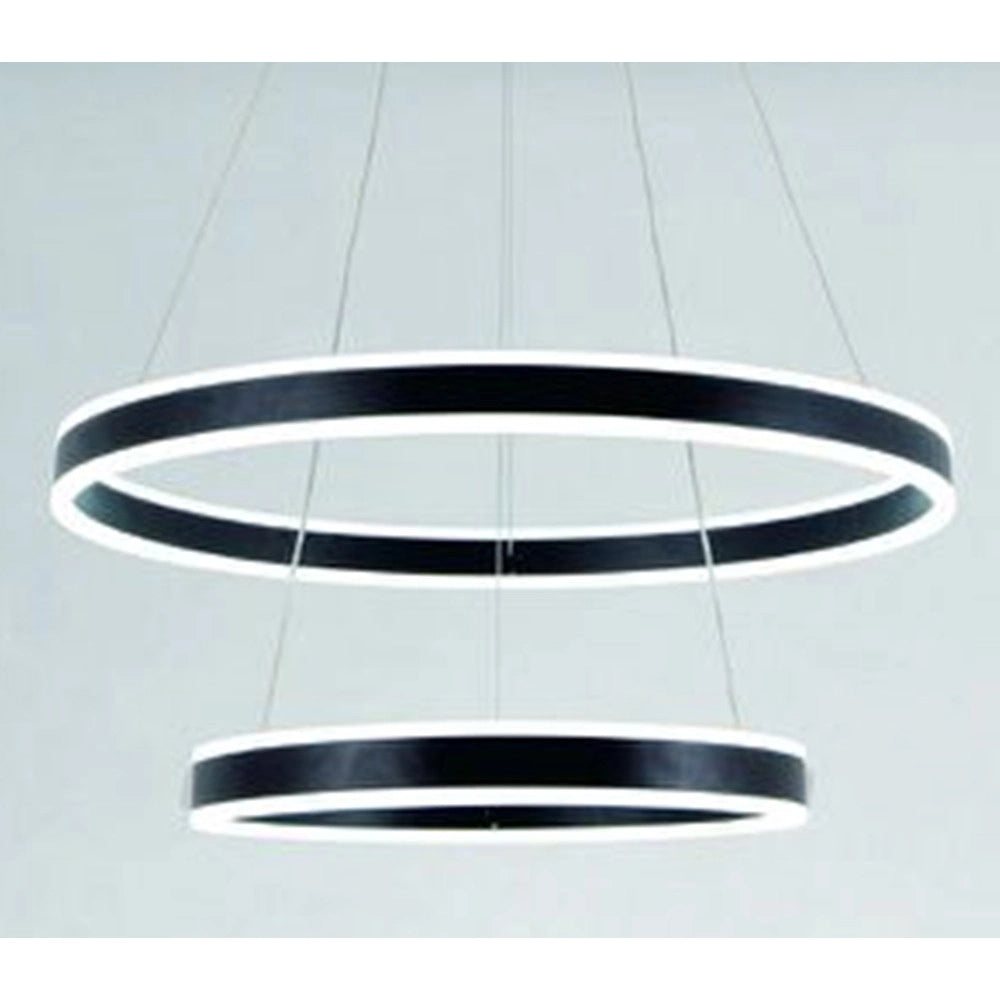 Trade Shop - Lampadario A Sospensione Led Moderno Doppio Cerchio Nero 58w Con Telecomando 31876 -