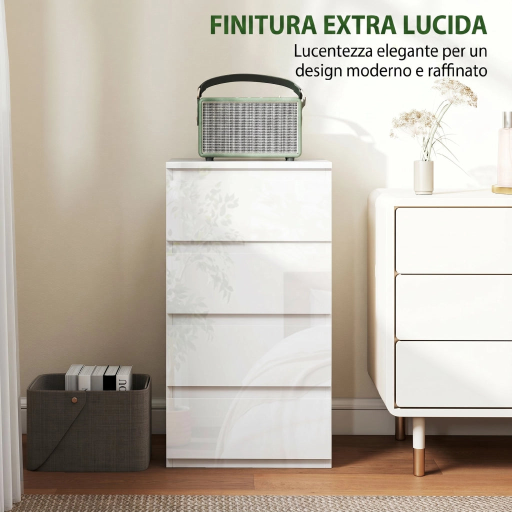 Comodino 4 Cassetti Lucido ¨C zephmum ¨C Bianco 40x35x50 cm