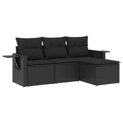 Set Divani da Giardino 4 pz | Set Salotto da Giardino con Cuscini Nero in Polyrattan
