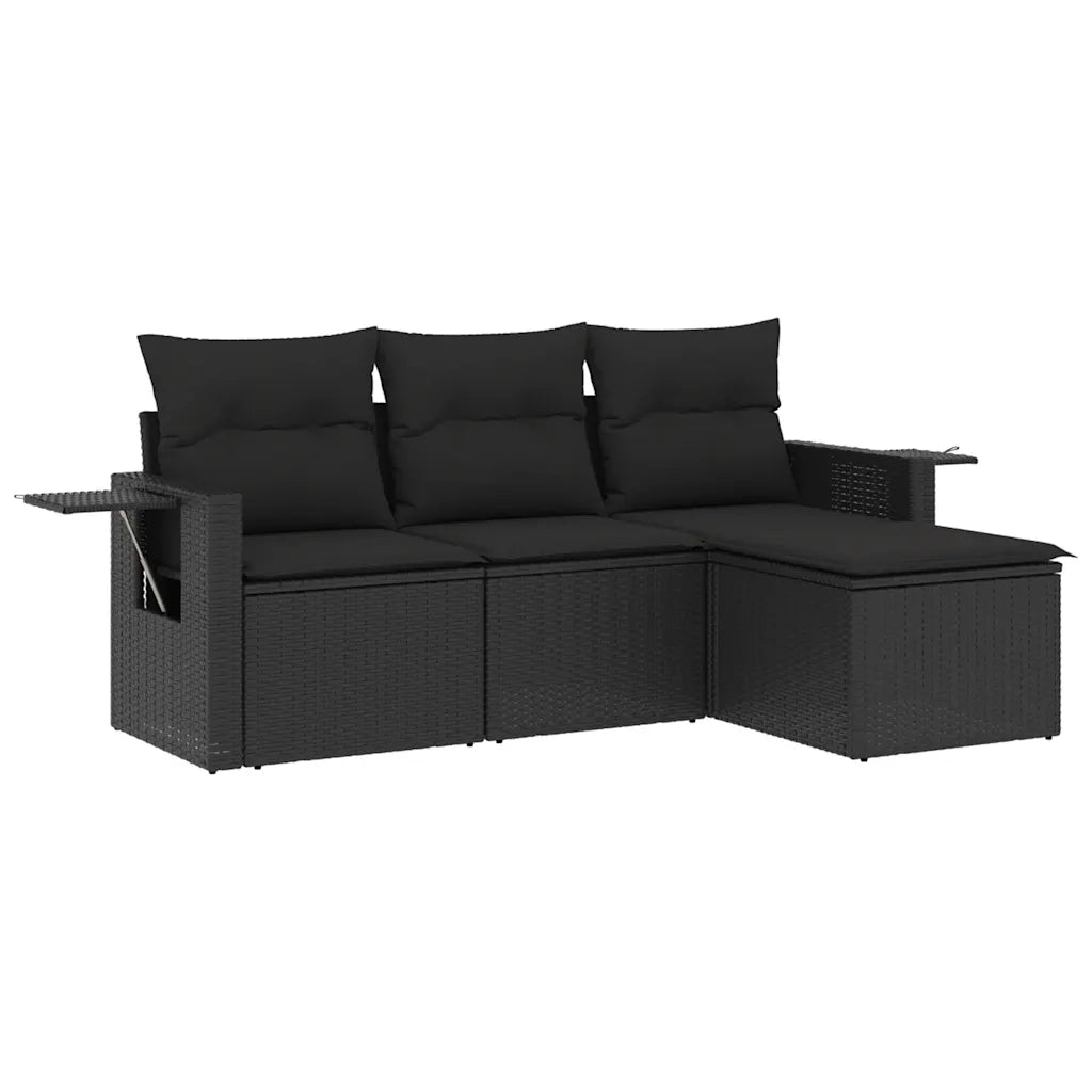 Set Divani da Giardino 4 pz | Set Salotto da Giardino con Cuscini Nero in Polyrattan