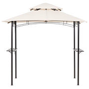 Gazebo Beige Tessuto Nero Acciaio 240 x 148 cm Telaio in metallo Tettoia con ganci e mensole Padiglione da giardino