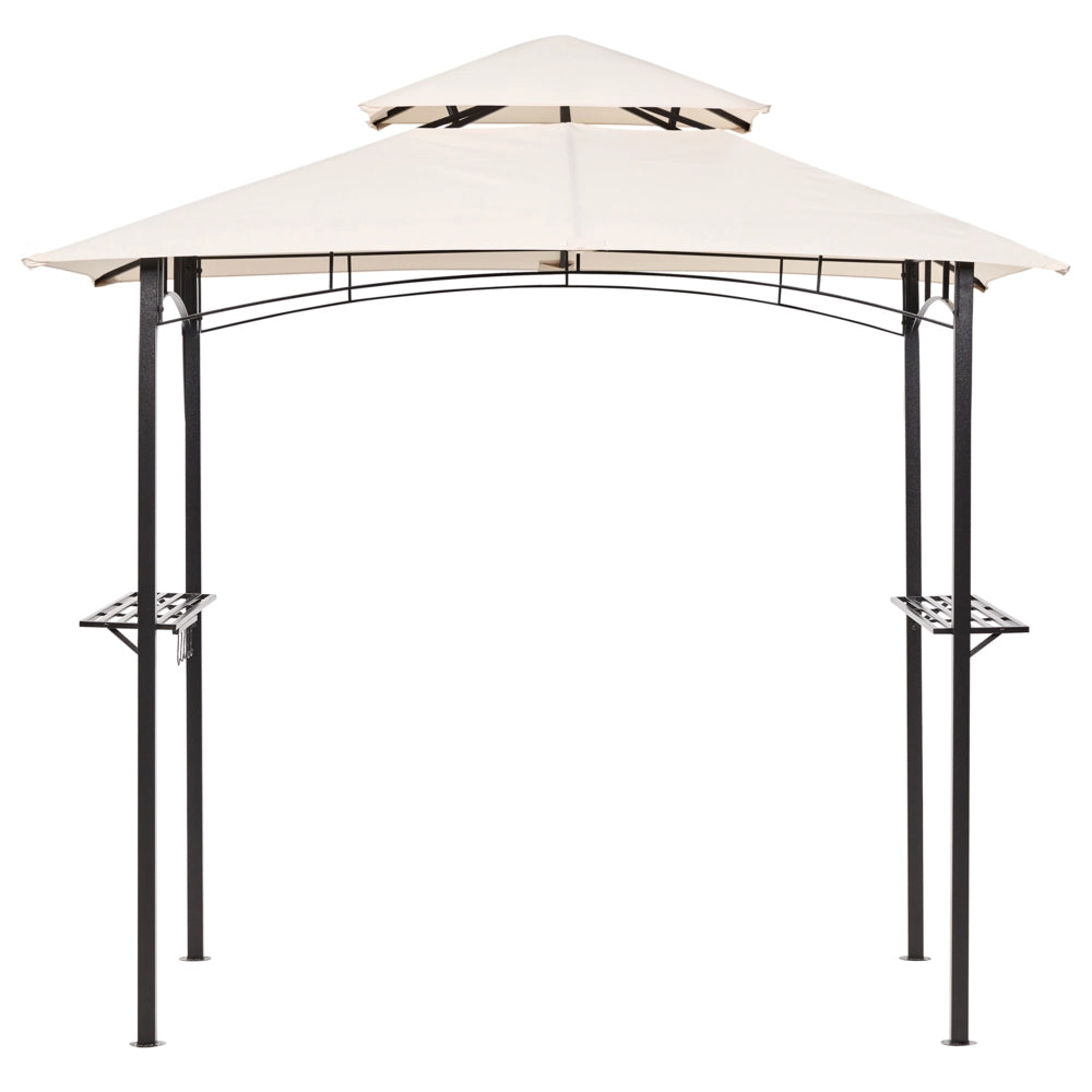 Gazebo Beige Tessuto Nero Acciaio 240 x 148 cm Telaio in metallo Tettoia con ganci e mensole Padiglione da giardino