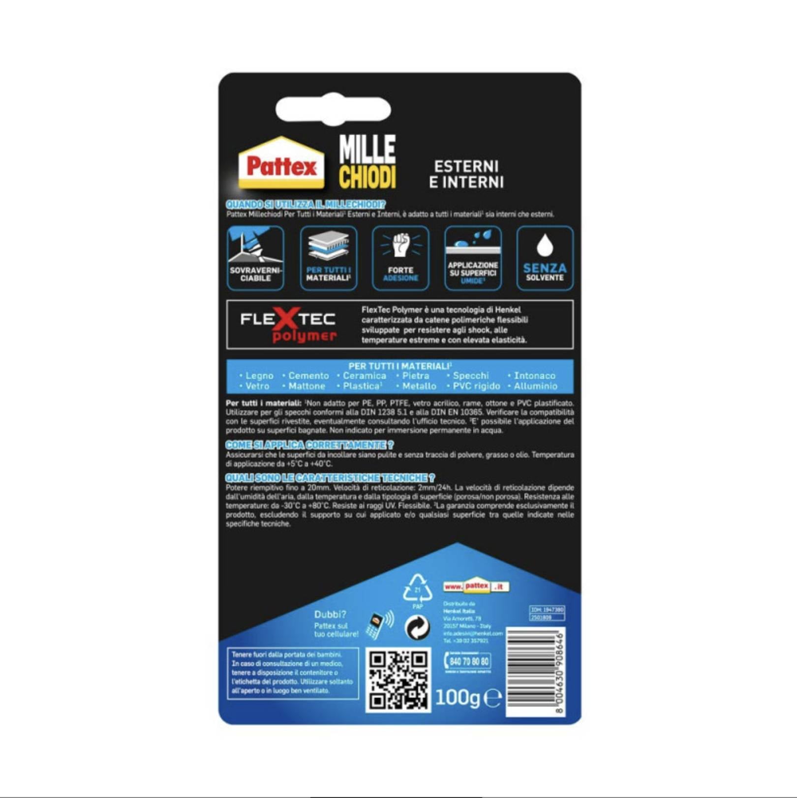 Millechiodi per tutti i materiali 100Gr Pattex