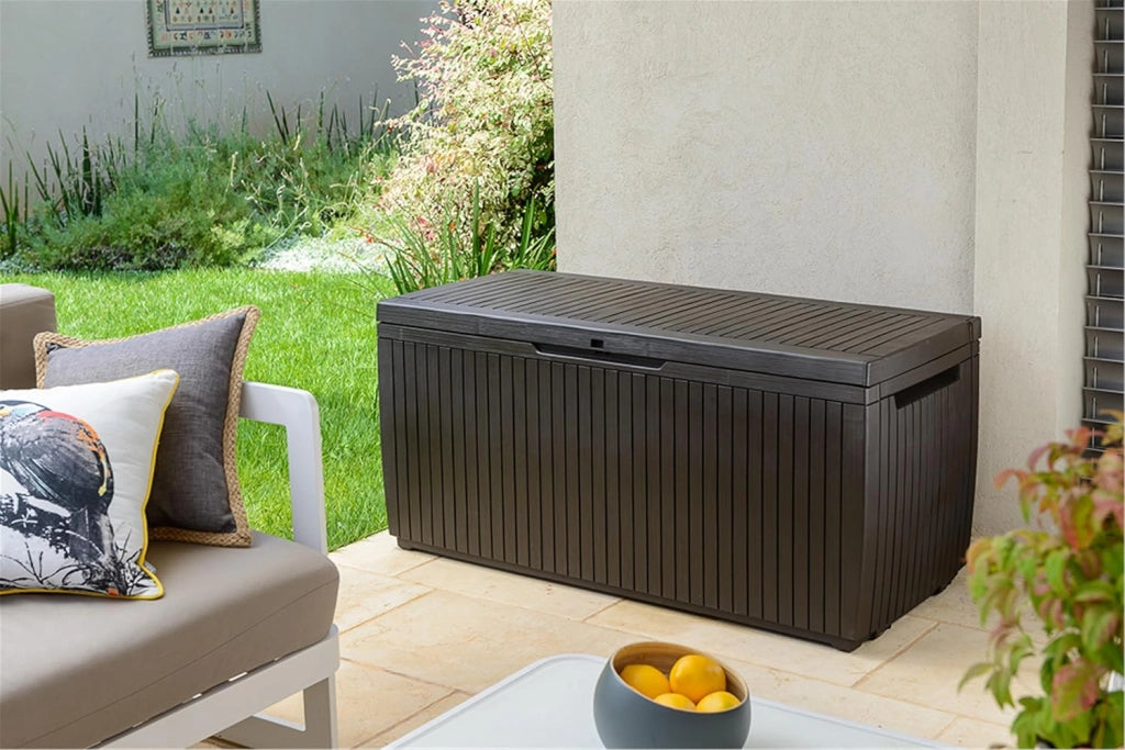Cassapanca da Giardino Springwood 305 Litri in Resina Effetto Legno Colore Brown Lucchettabile e Utilizzabile come Seduta Keter