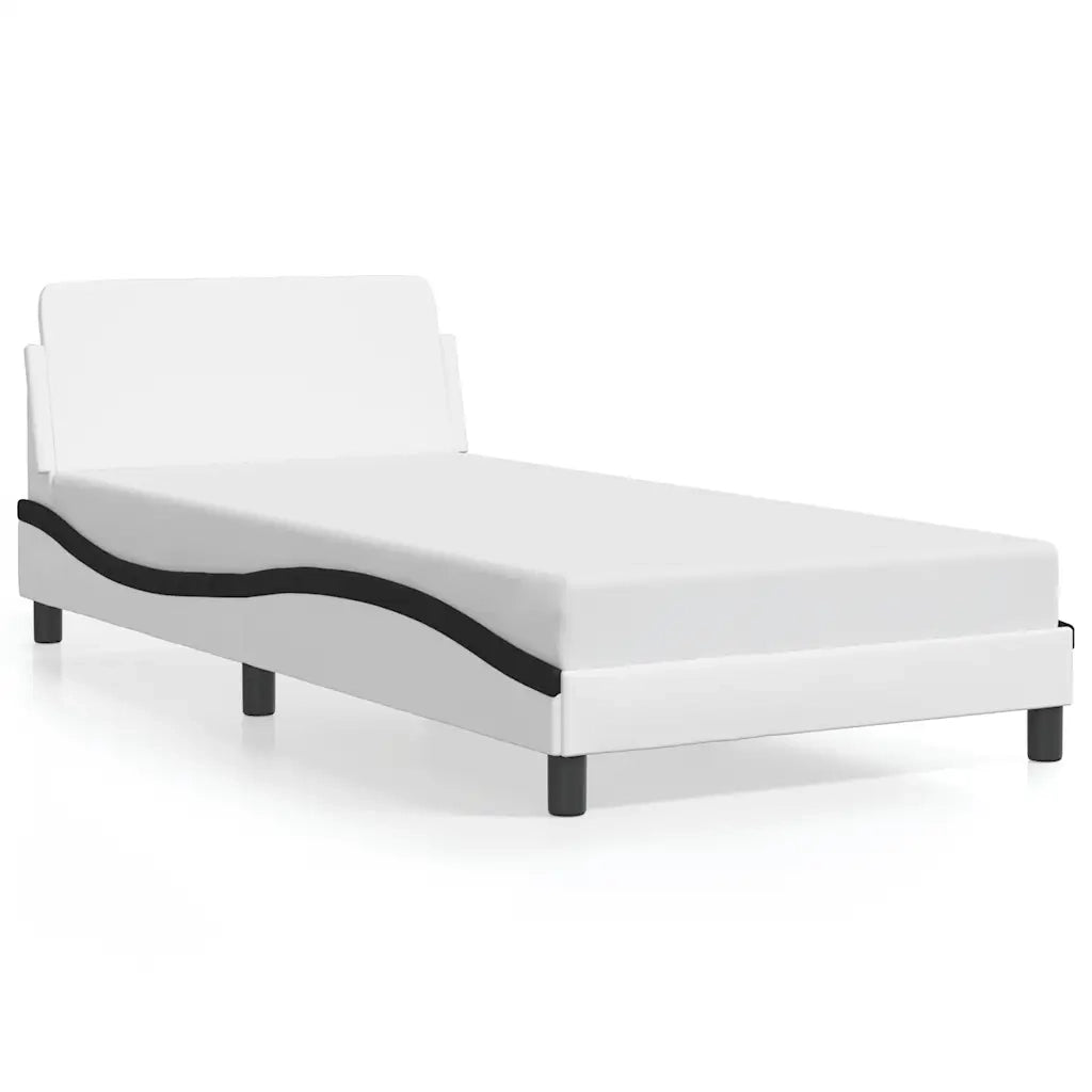 Letto singolo | Letto per adulti | Giroletto Dover Nero e Bianco 100x200 cm in Similpelle