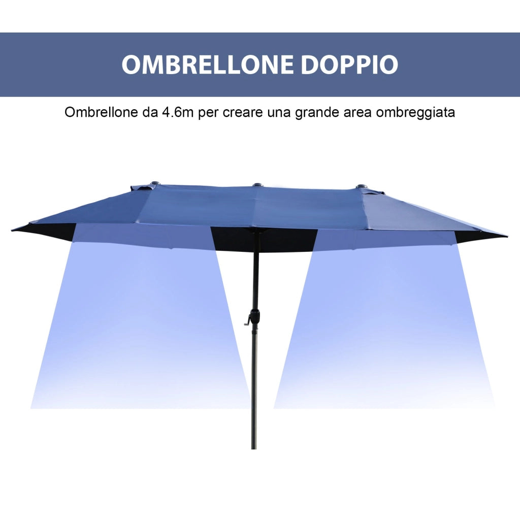 Ombrellone da Giardino Doppio 460x270x240 cm in Acciaio e Poliestere Blu