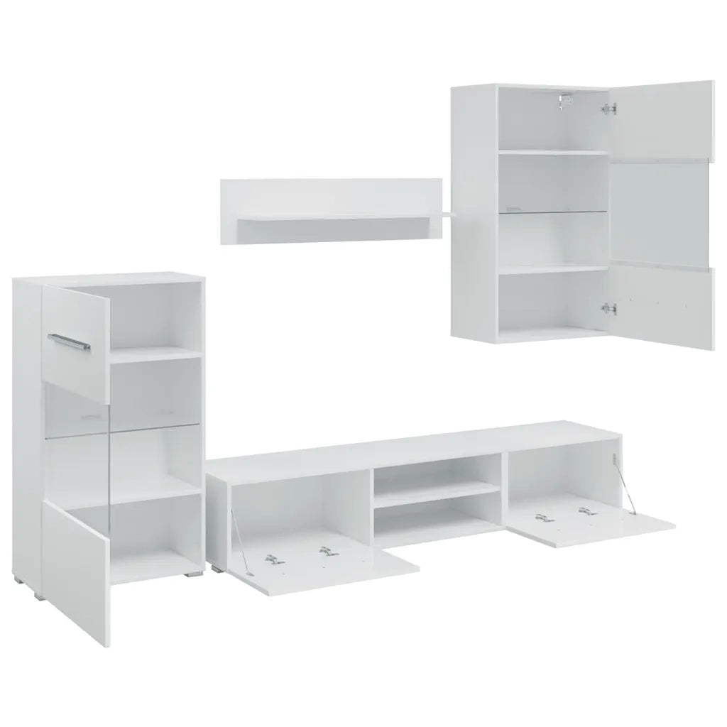 Mobile TV a Parete con Vetrina 5 pz Illuminazione LED Bianco 243863