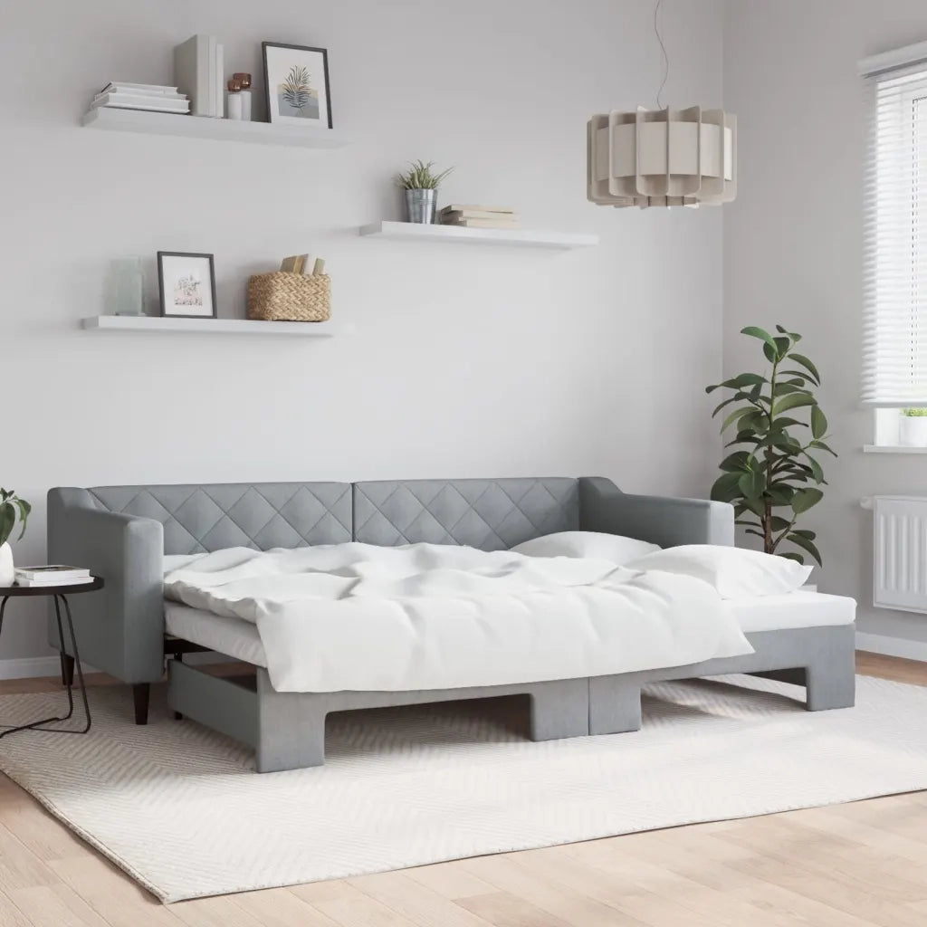 Divano letto | Sof¨¤ letto | Letto singolo Estraibile Grigio Chiaro 80x200 Tessuto