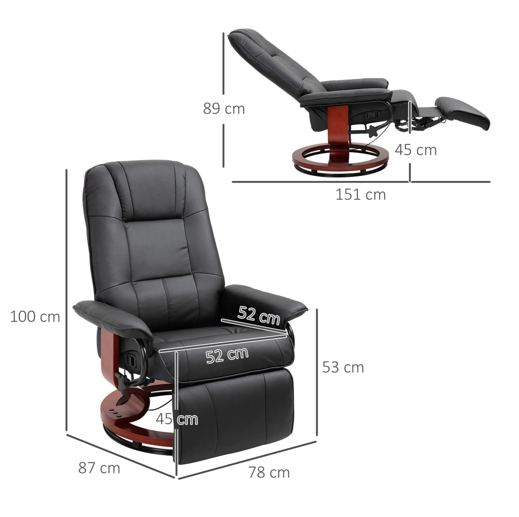 Poltrona relax reclinabile in similpelle nera con poggiapiedi