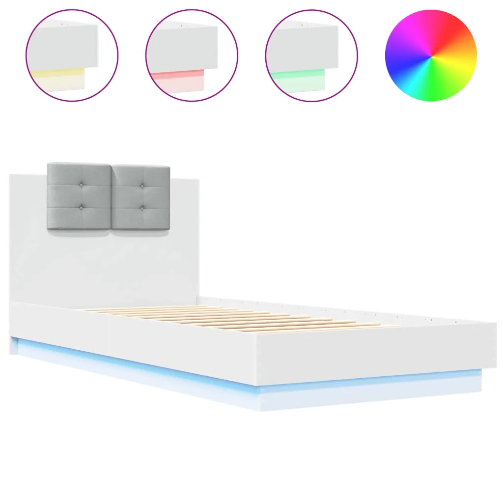 Giroletto con Testiera e LED-Struttura Letto con testiera Bianco 100x200 cm 879019