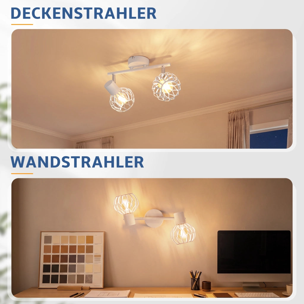 ZMH Faretto da soffitto 2 Luci Bianco E14 Metall Orientabile Moderni per Soggiorno Cucina Corridoio Senza Lampadina
