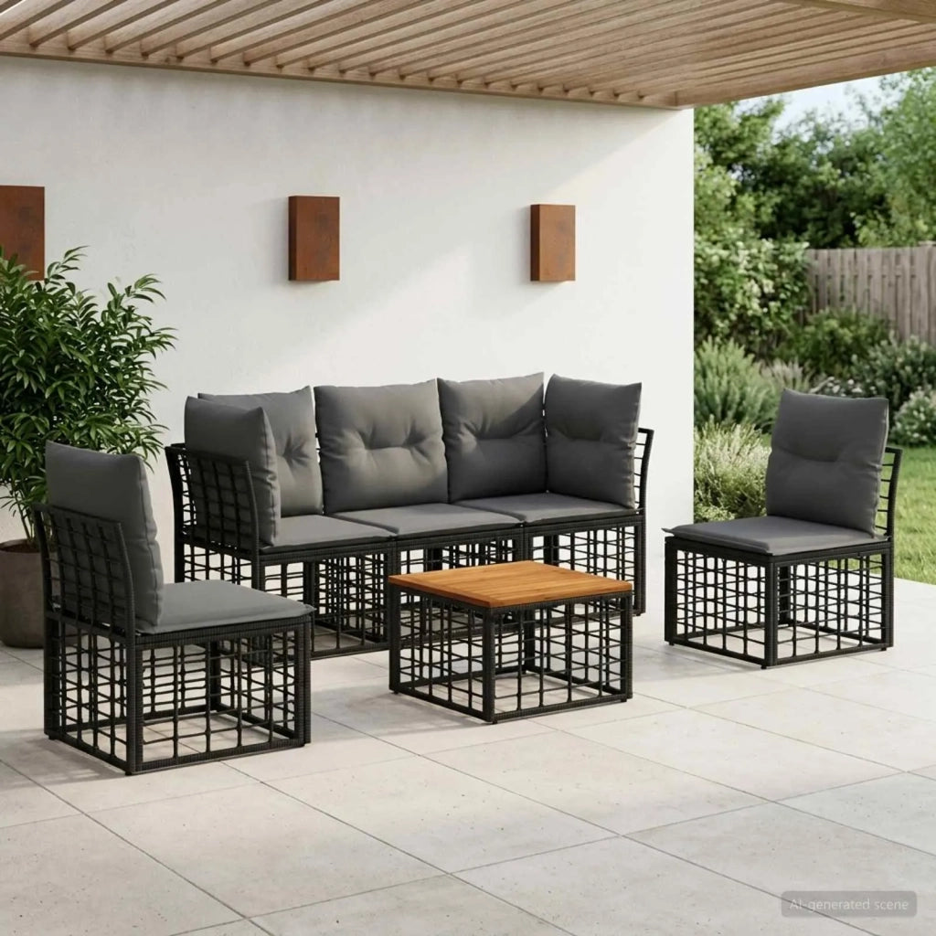 Set di divani da esterno 6 pcs Nero e Grigio scuro Poliestere 3437427