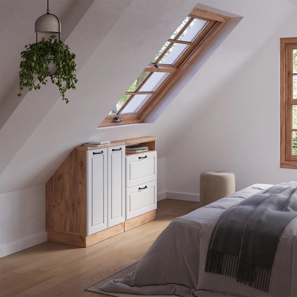 Set di mobili sottotetto Rion Bianco rustico/Rovere dorato 120 x 83.8 cm Set di 2 Vicco