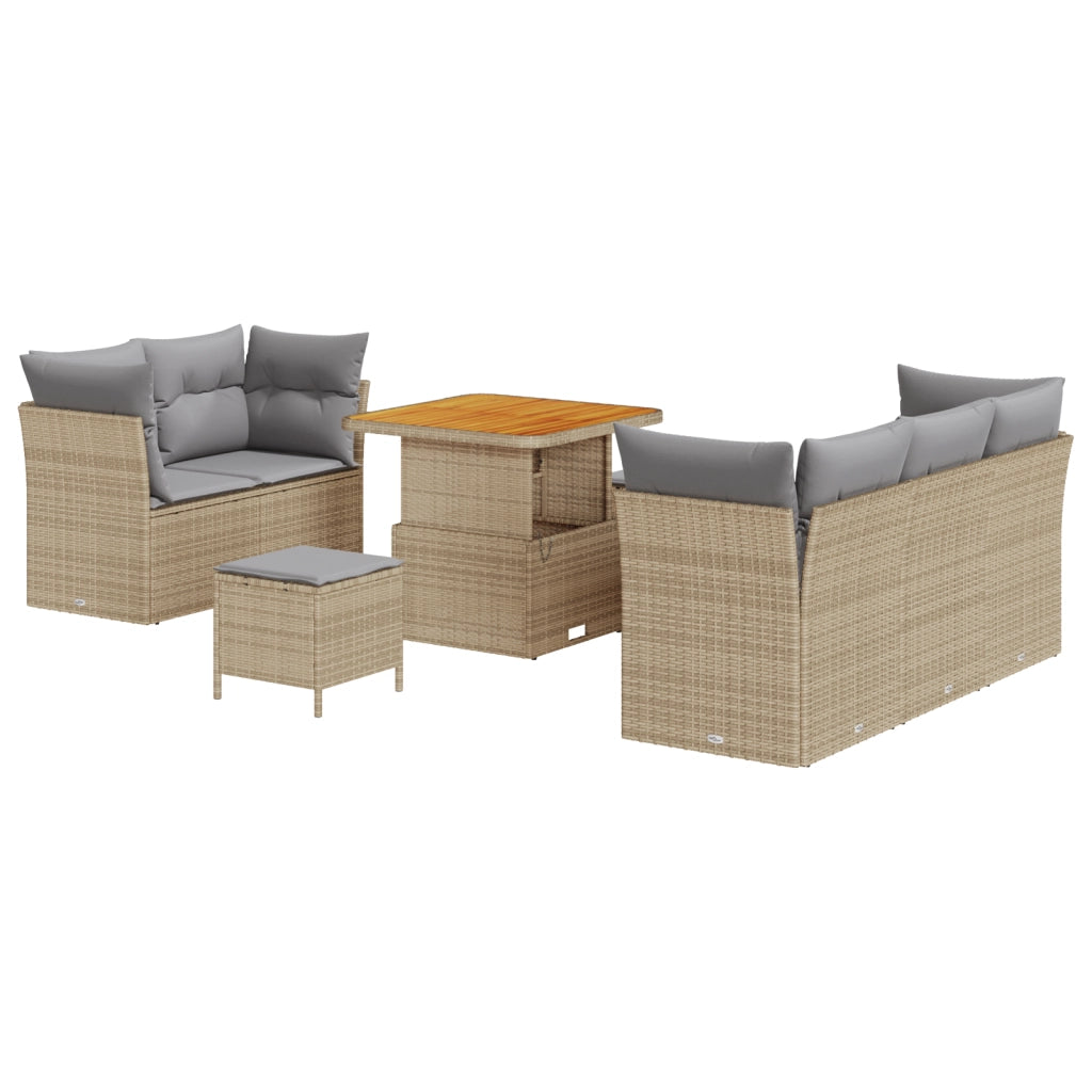 Set di divani da giardino  in 8 pezzi con cuscini beige polyrattan acacia