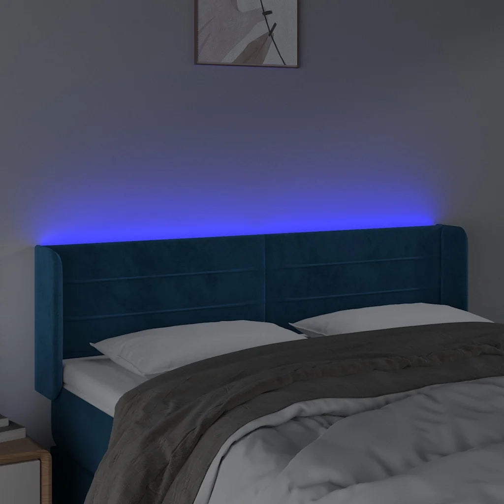 Testiera a LED Blu Scuro 147x16x78/88 cm in Velluto