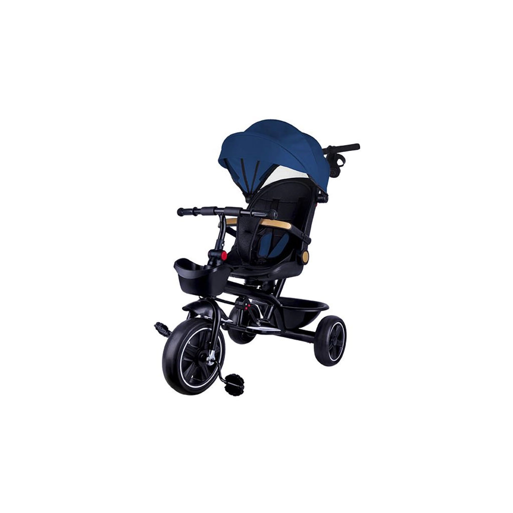 Passeggino Triciclo con Sedile Girevole 65x47x110 cm con Cappotta e Cestini Blu