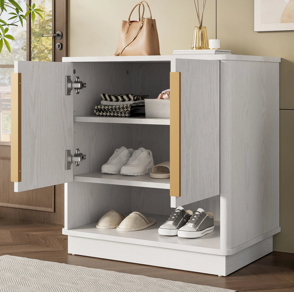 Scarpiera MDF bianca 60x40x61 cm con 2 ante; ripiani regolabili e vano aperto