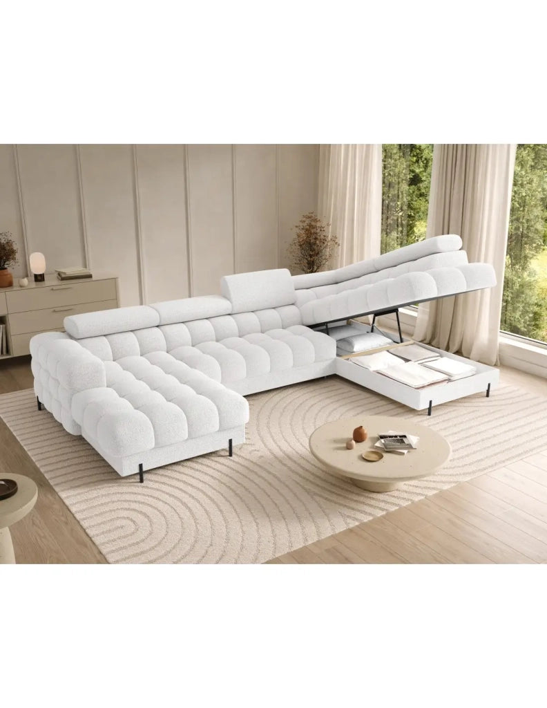 Divano panoramico convertibile Bianco angolo destro FERARIA 358x93x202cm