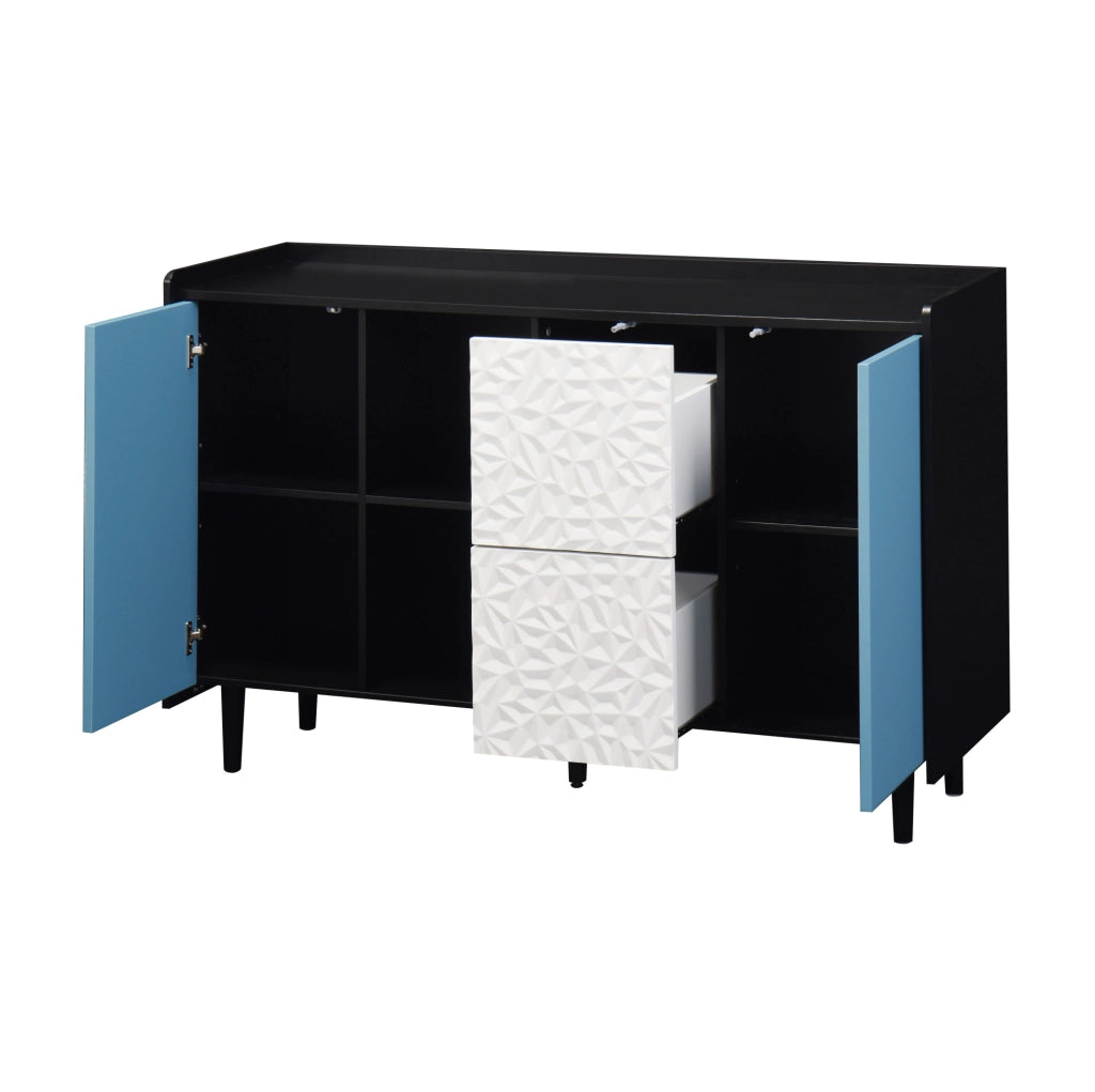 Credenza 120x40x80 cm con 2 cassetti e vano chiuso; MDF nero e blu