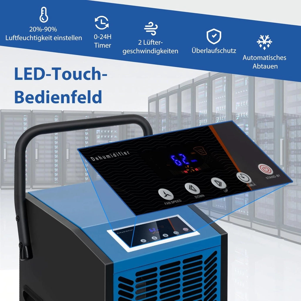 Deumidificatore Elettrico 66L/Giorno, Deumidificatore Professionale con Pompa di Scarico Automatica, Tubo di Scarico, Filtro Rimovibile, per Cantine, Magazzini, Scantinati (Nero+Blu)