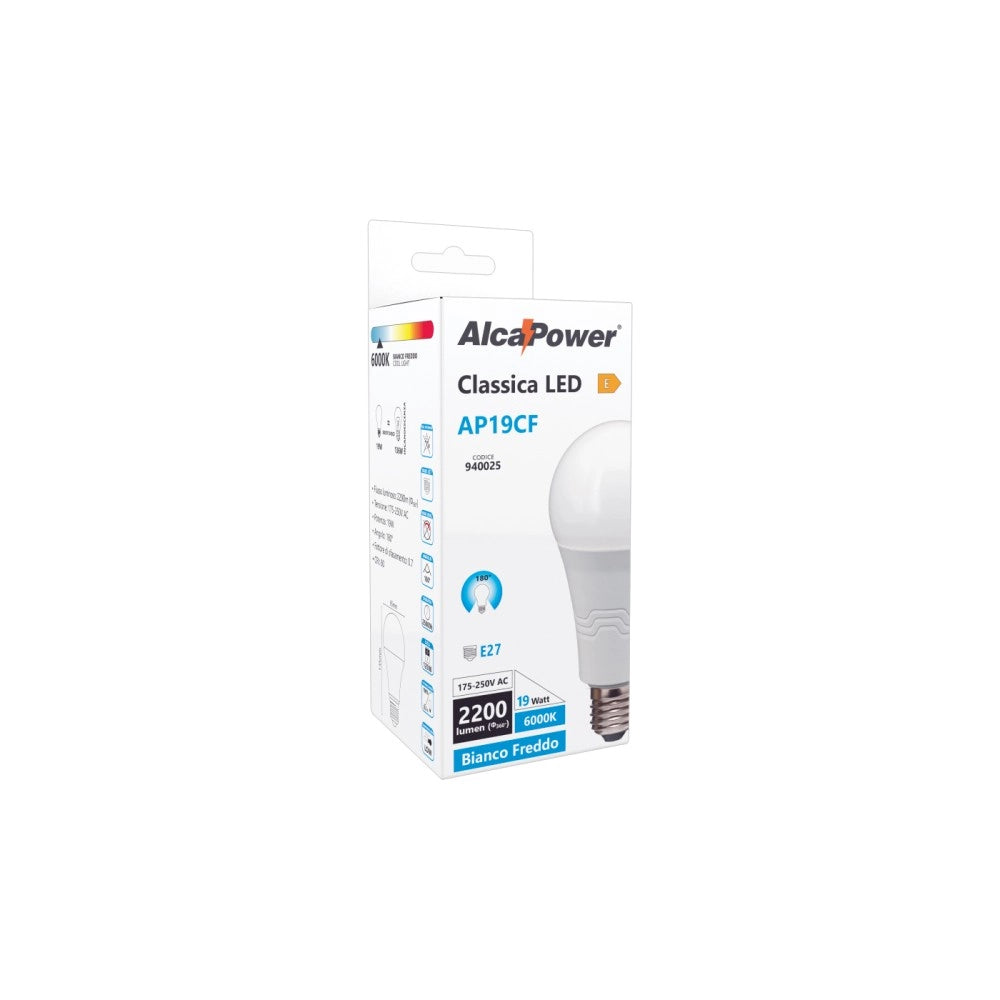 Alca power a65 19w 175-250v 2200lm 6000k e27 lampada classica a led