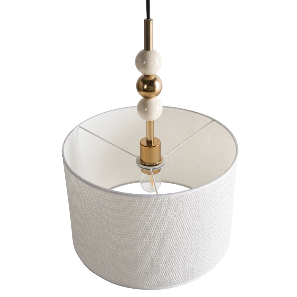 Lampada a sospensione Ottone e beige Ferro Paralume a tamburo in tessuto Stile moderno di metà secolo