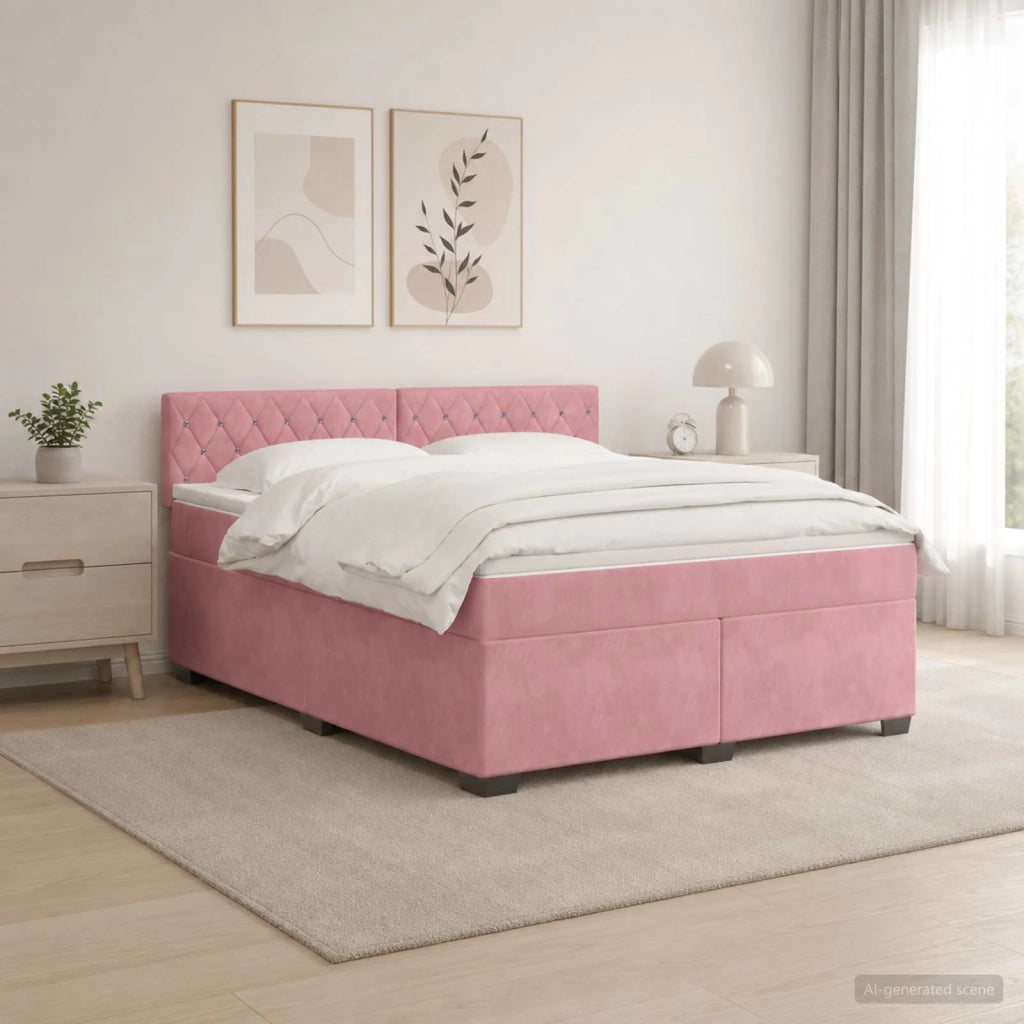 Letto con Box Spring, Materasso e LED Rosa 140 x 200 cm Velluto 3452191