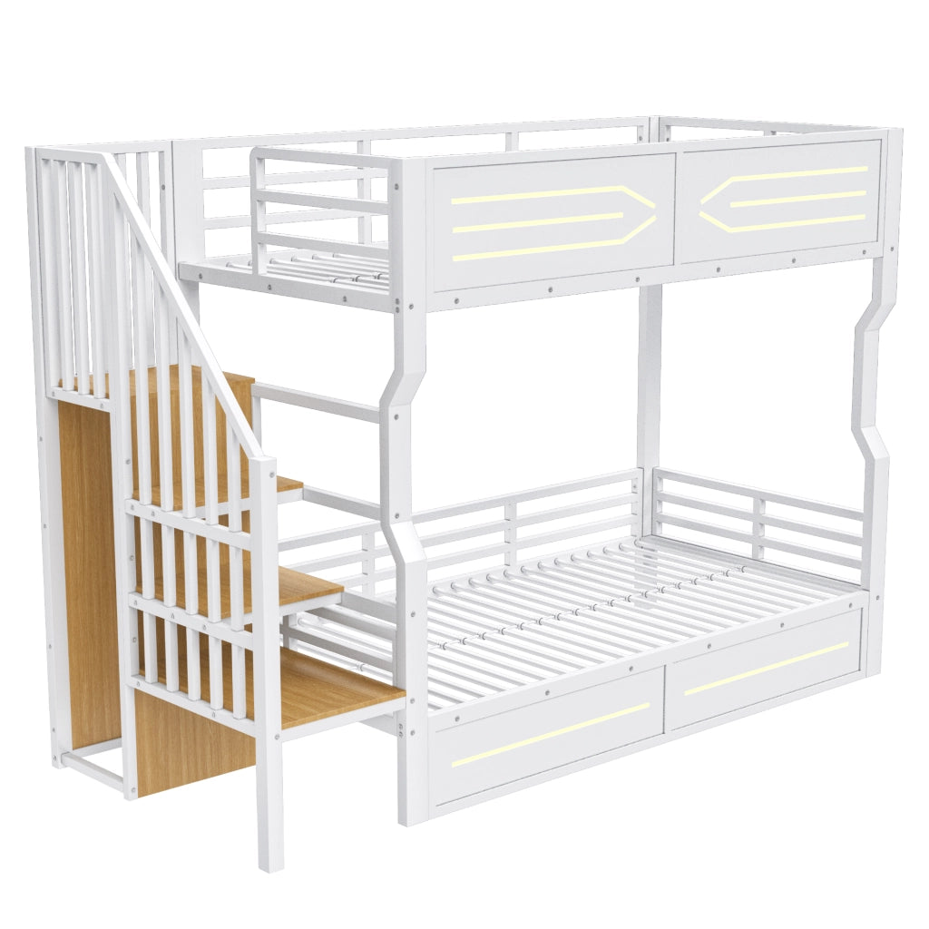 Letto a Soppalco con Contenitore e LED ¨C MINIMAL ¨C Bianco 90x200