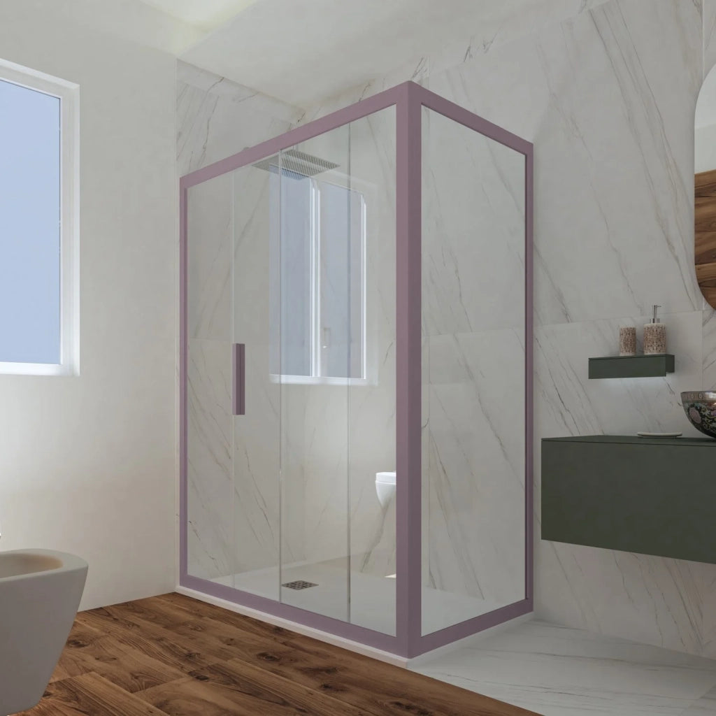 Box doccia scorrevole 75x140 CM H 200 Vetro Trasparente Profilo Lavanda mod. Deco Duo